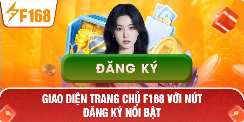 Giao diện trang chủ F168 với nút Đăng ký nổi bật